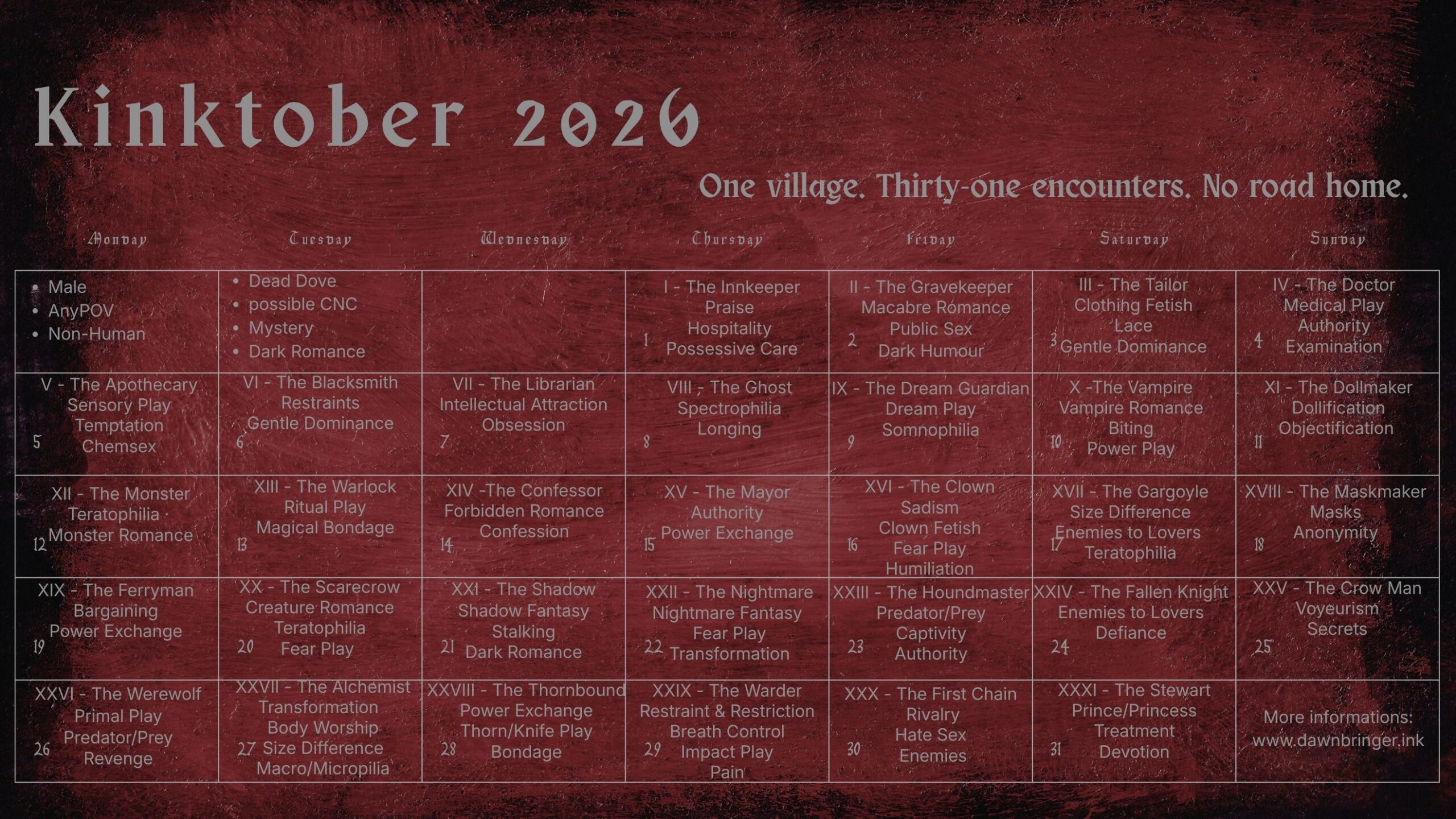 Kinktober 2026 calendar - planned release